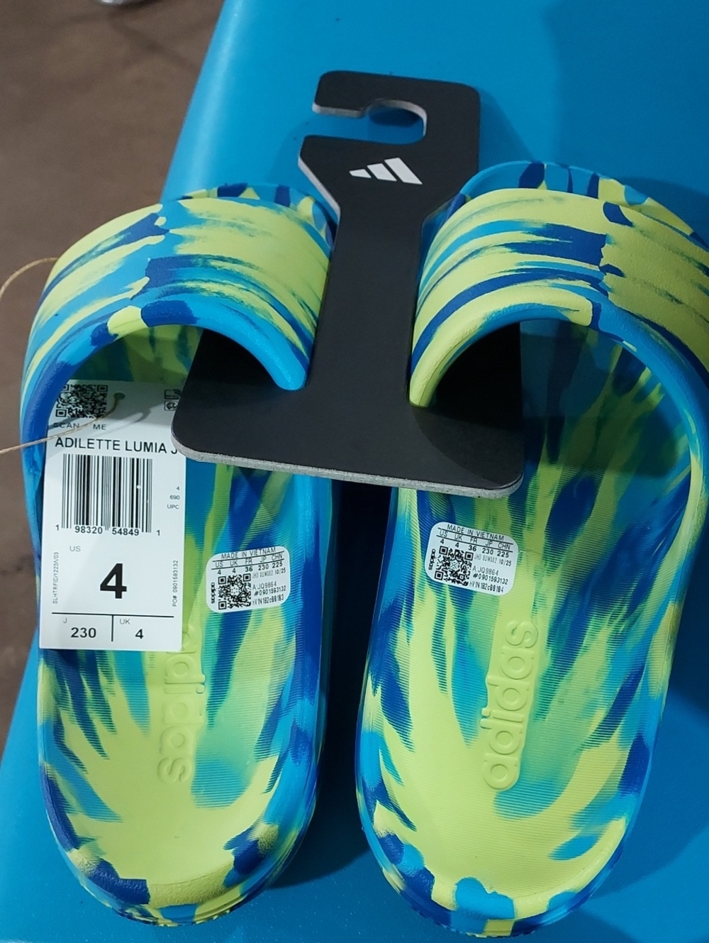 Adidas Adilette Slide Sandals - Neon Yellow & Blue Print